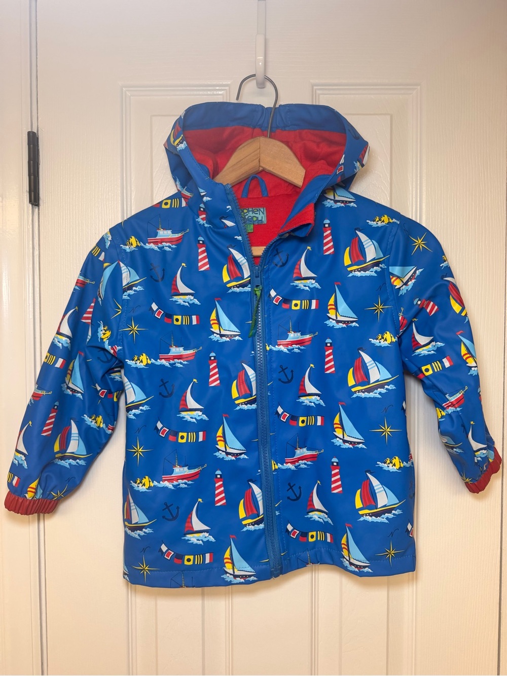 Stephen Joseph Nautical Raincoat 4T Sailboat Lighthouse Hooded Jacket Blue Red